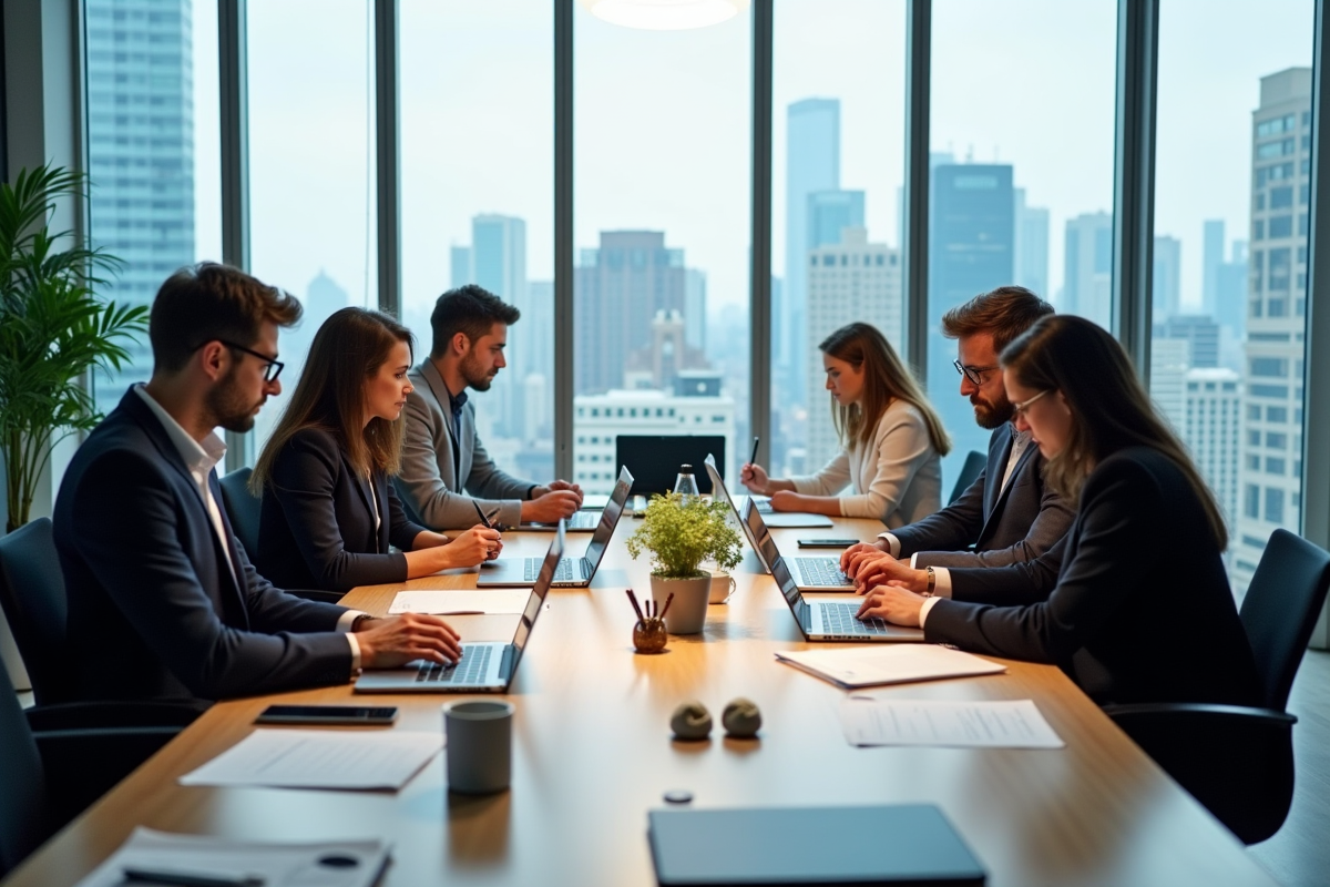 Espace de travail moderne avec professionnels collaborant