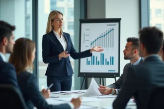 Femme d'affaires présentant un rapport financier en réunion