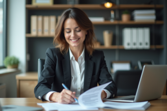 Femme d'affaires concentrée dans un bureau moderne