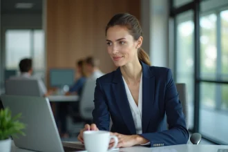 Femme professionnelle analysant des données ecommerce dans un bureau moderne