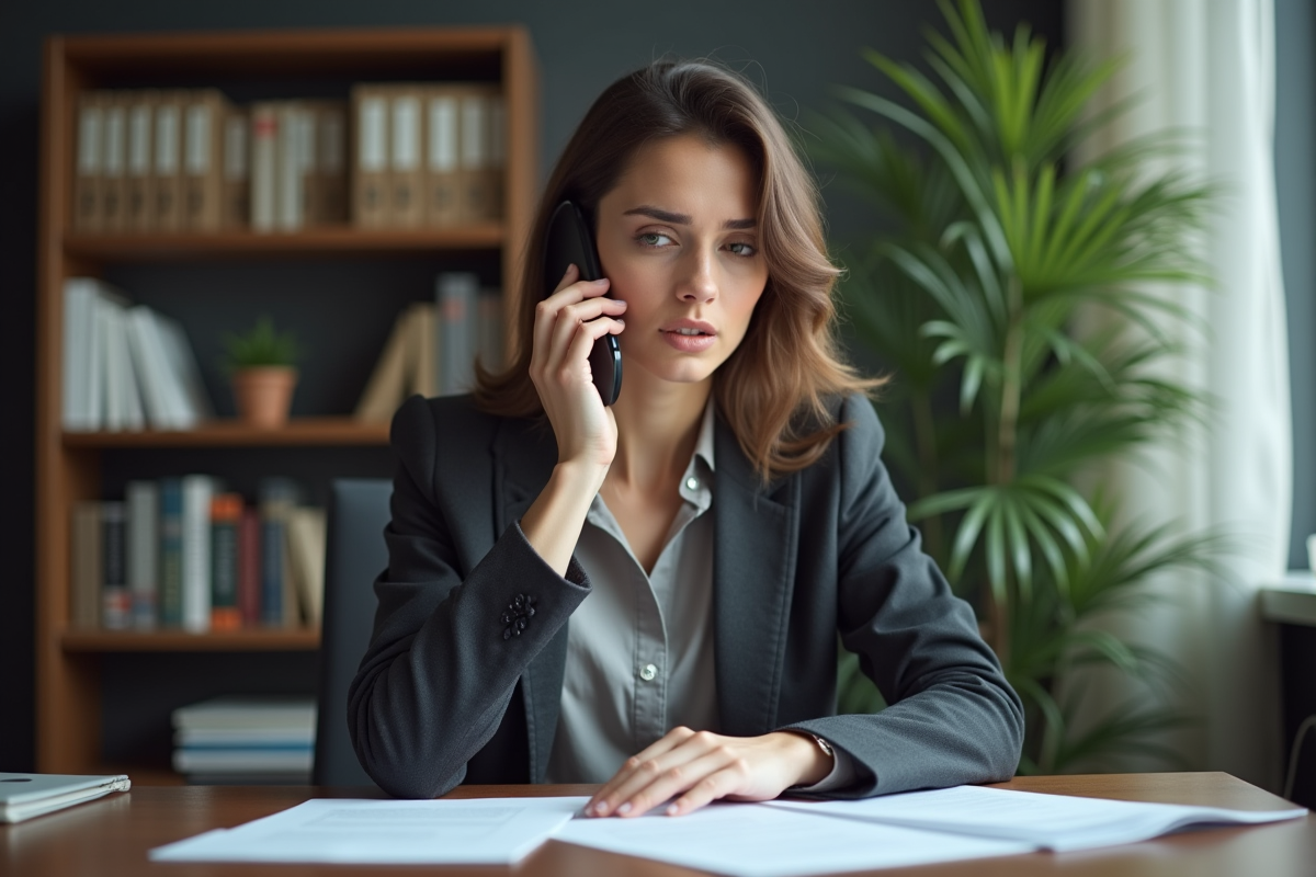 Femme d affaires au téléphone dans un bureau moderne