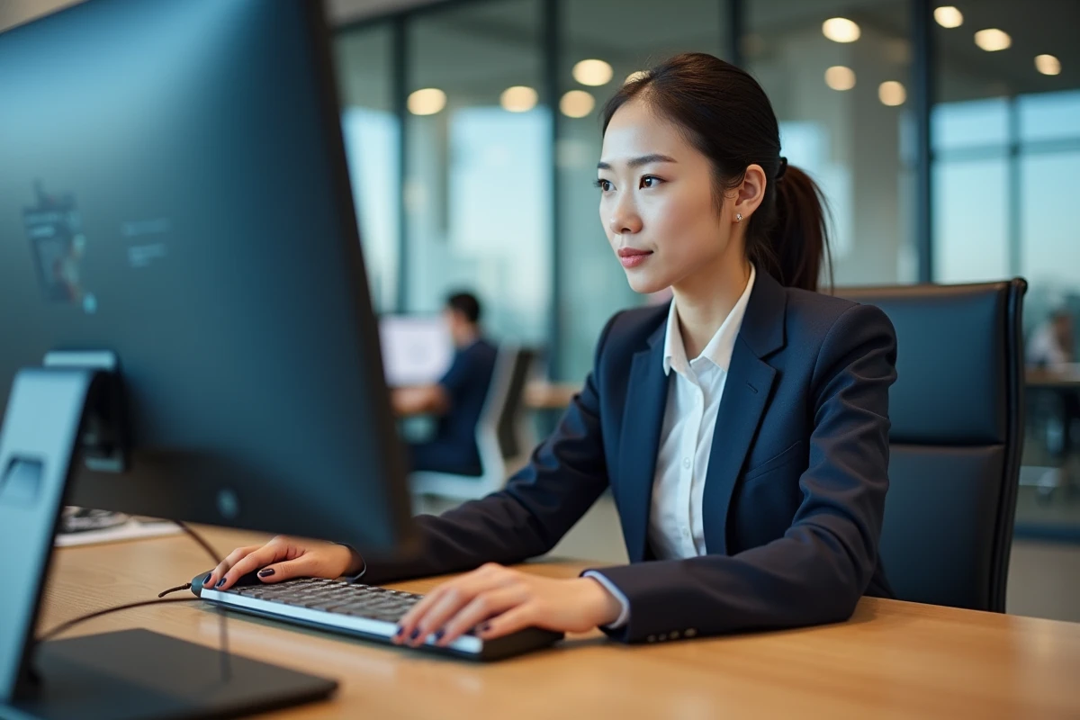 Jeune femme asiatique dans un bureau de logistique