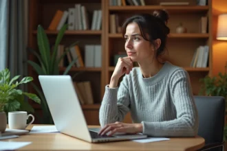 Femme frustrée devant son ordinateur portable essayant de se connecter à son compte MyPeopleDoc