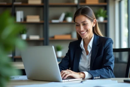 Femme d'affaires concentrée au bureau moderne
