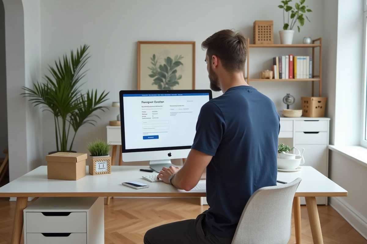 Homme consultant une confirmation d'achat en ligne avec un calendrier marquant le délai de rétractation