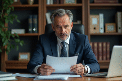 Homme d'affaires stressé en costume dans son bureau