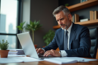 Homme d'affaires en costume dans un bureau moderne