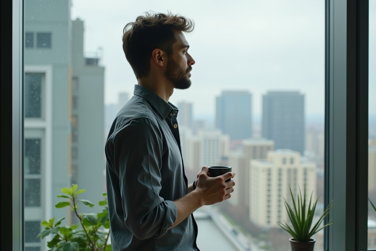 Jeune homme en pause dans un bureau urbain