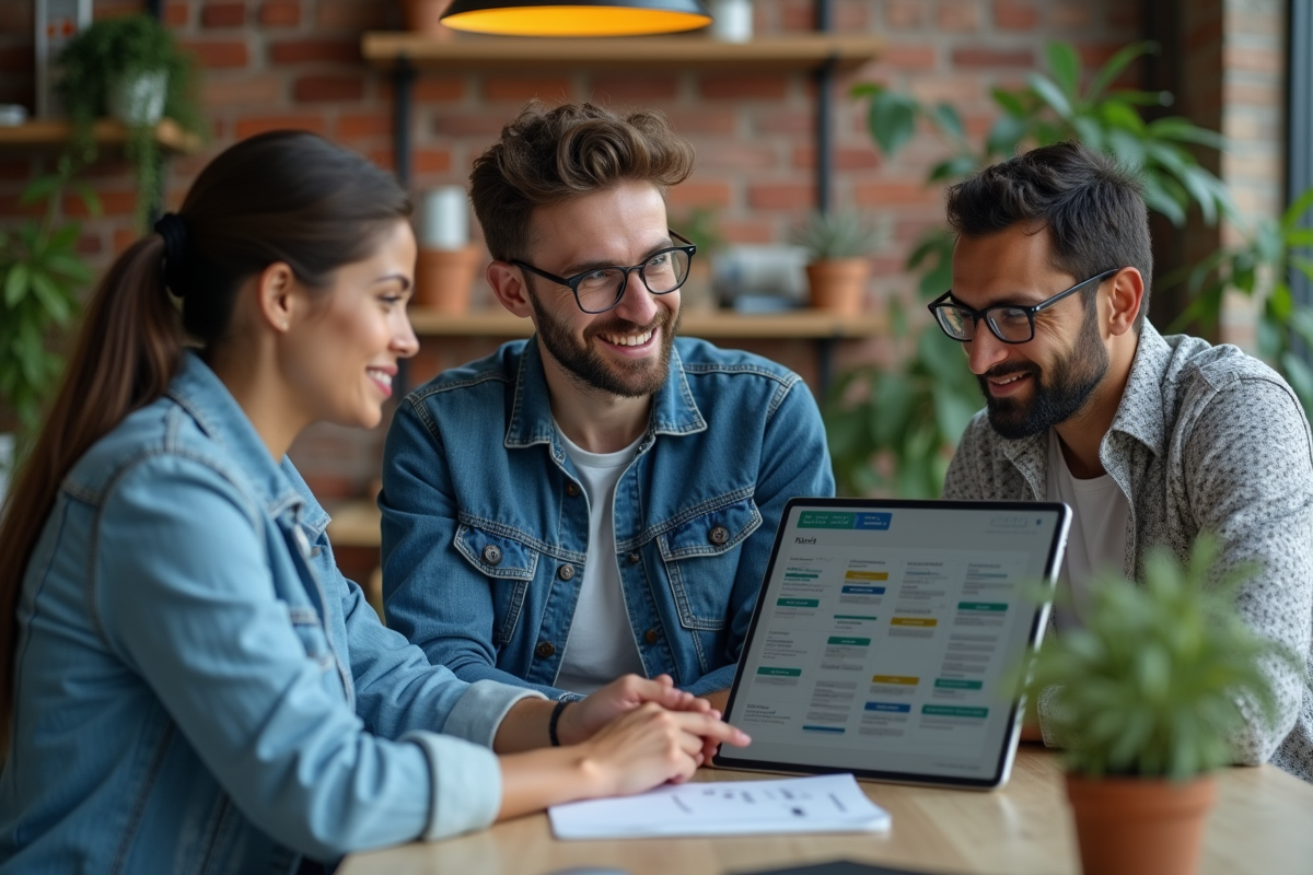 Groupe de collègues discutant autour d