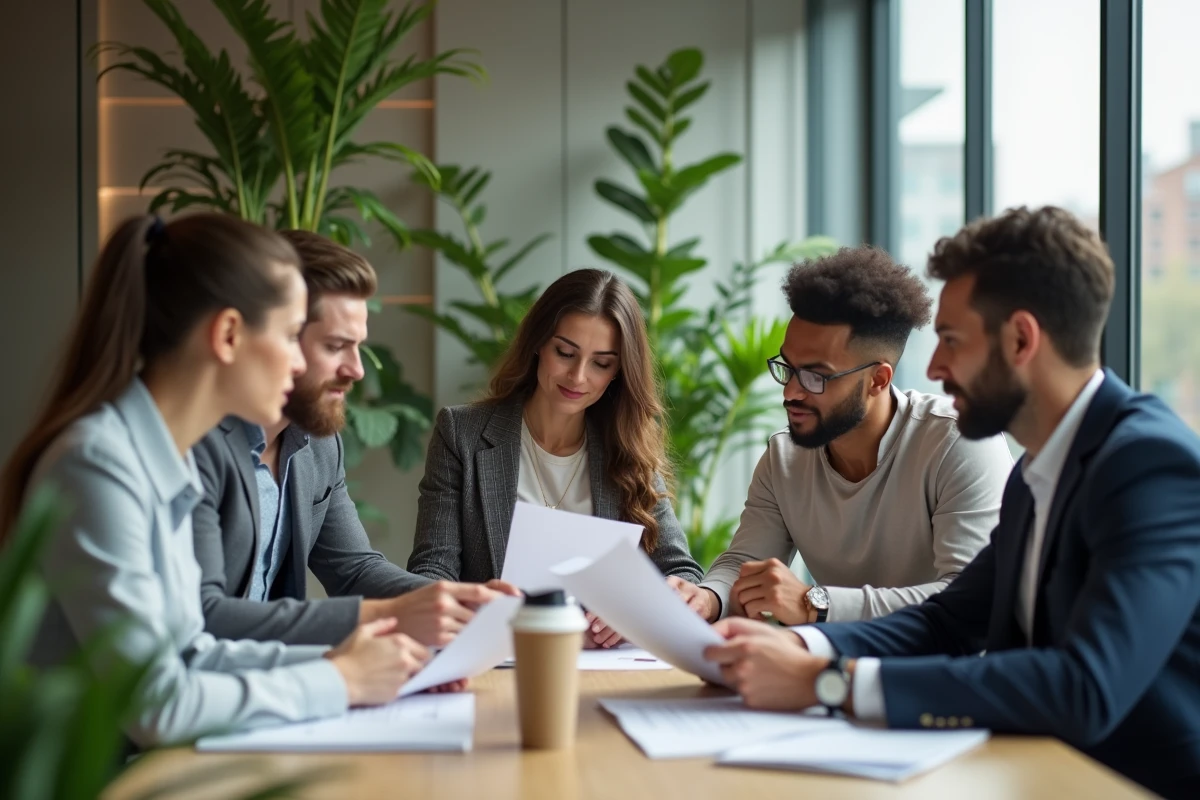 Groupe de professionnels en réunion sur la durabilite