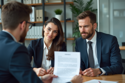 Groupe de professionnels en réunion d'affaires autour d'une lettre