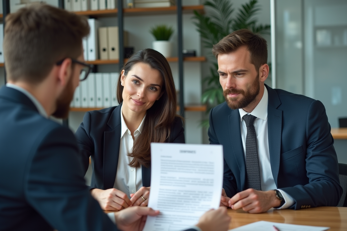 Groupe de professionnels en réunion d'affaires autour d'une lettre