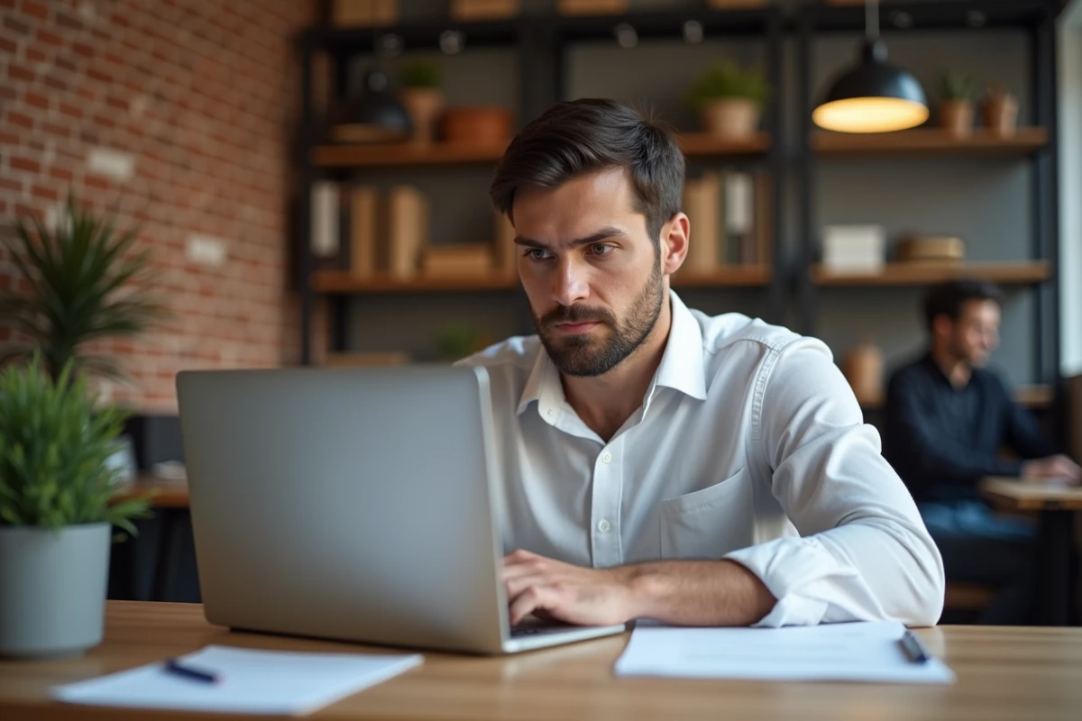 Candidat en train de réaliser un test de recrutement pratique dans un espace de coworking
