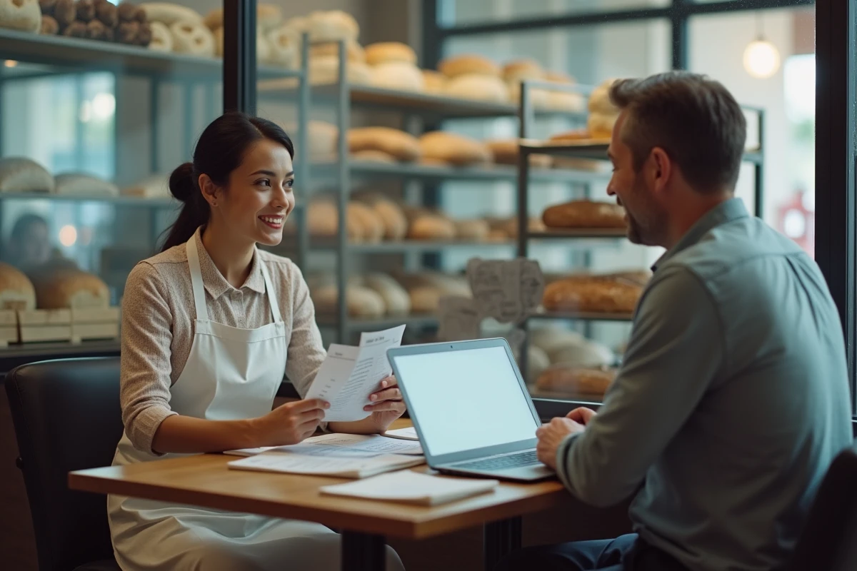 Entretien professionnel entre une vendeuse en boulangerie et son responsable pour négocier une augmentation de salaire